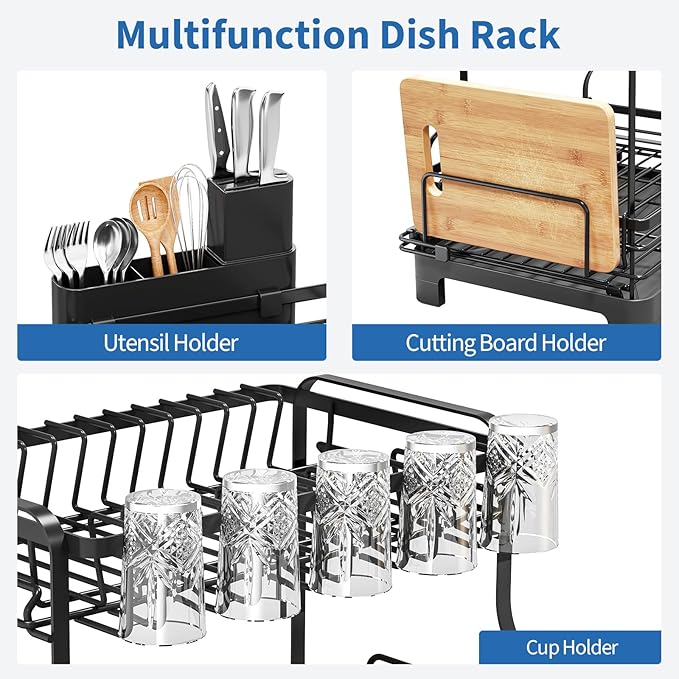 TOOLF Extendable Dish Drying Rack, 2-Tier Dish Rack - Image 7