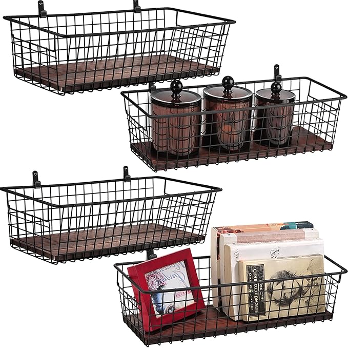 4 Set Portable Metal Farmhouse Wall Decor Storage Organizer Basket Bin by SheeChung