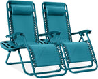 Best Choice Products Set of 2 Adjustable Steel Mesh Zero Gravity Lounge Chair Recliners w/Pillows and Cup Holder Trays - Peacock by BestChoiceProducts