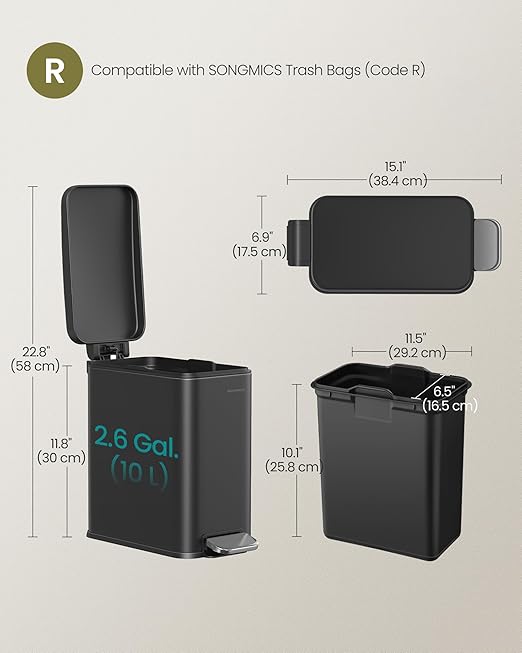 SONGMICS Bathroom Trash Can, 2.6 Gallon Small Trash Bin - Image 7
