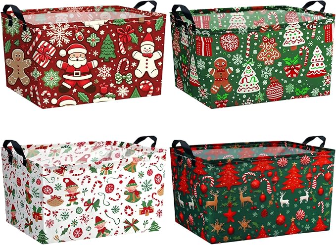 4 Pack Christmas Storage Bin Collapsible Large Christmas Storage Baskets by Bulyoou