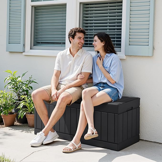 Devoko 78 Gallon Deck Box, Waterproof Resin Outdoor Storage Box for Outside and Patio, Outdoor Storage Bench Lockable for Patio Furniture, Garden Tools and Pool Supplies (Black, 78 Gallon) - Image 3