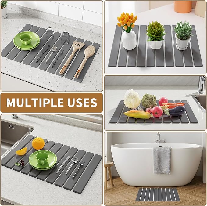 Stone Dish Drying Mats for Kitchen Counter, 23.6''x15.3'' Foldable Quick Dry - Image 7