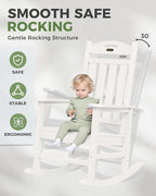 Oversized Rocking Chairs Outdoor Set of 4, High Back Porch Rocking Chair, HDPE All Weather Resistant Patio Chairs, 380lbs Weight Capacity, White - Image 4
