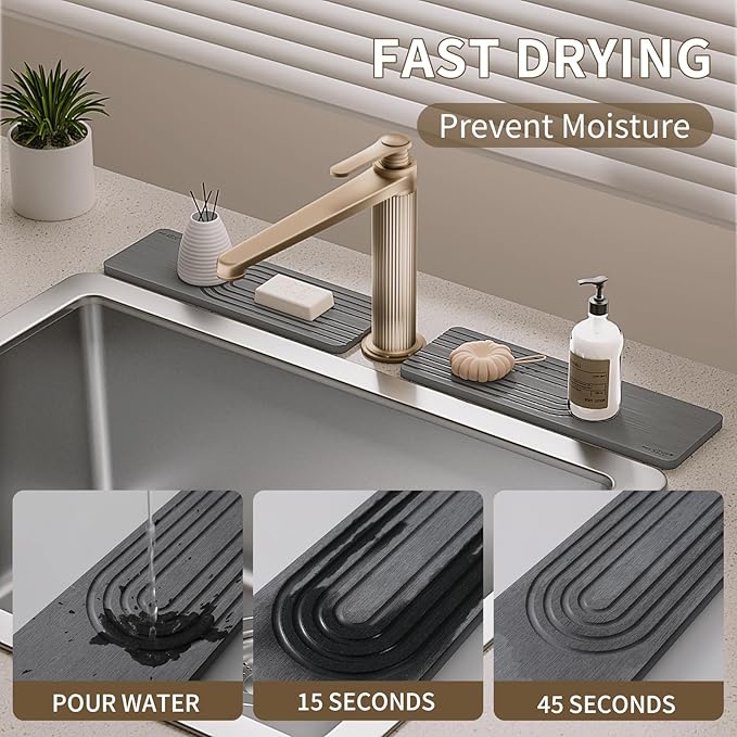 Faucet Mat for Kitchen Sink, Diatomite Stone Drying Sink Protectors, Bathroom - Image 3