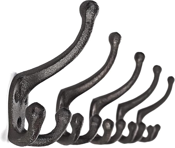 Ambipolar 5-Pack TriLeg Coat Hooks. Wall Mounted, Heavy Duty Decorative Black by Ambipolar