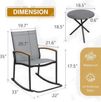 Shintenchi 3 Piece Outdoor Rocking Bistro Set, Textilene Fabric Small Patio Furniture Set, Front Porch Rocker Chairs Conversation Set with Table for Lawn, Garden, Balcony, Poolside (Light Gray) - Image 6