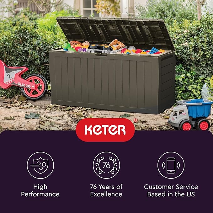 Keter Marvel Plus 71 Gallon Resin Outdoor Storage Box for Patio, Balcony & Garden – Weather‑Resistant Deck Box for Cushions, Pillows, Pool Floats & Tools, Mossy Brown - Image 11