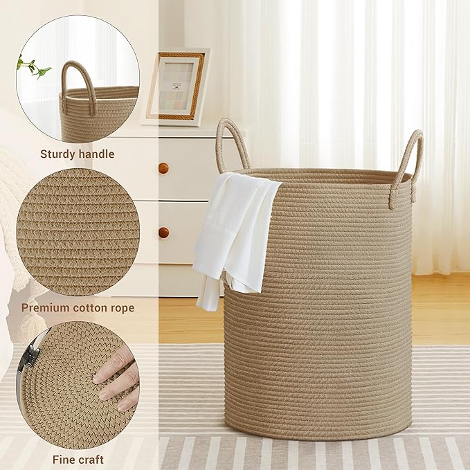 Tall Laundry Basket with Handles, 58L Portable Dirty Clothes Hamper, Boho - Image 3