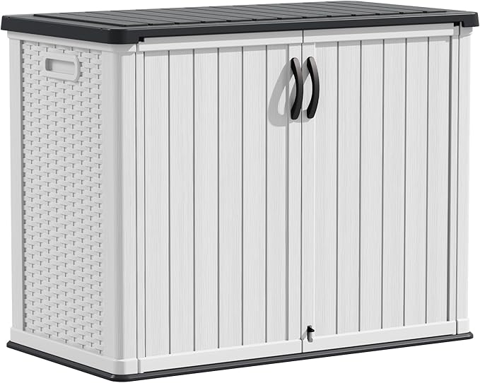 Devoko Outdoor Storage Cabinet 26 Cu Ft with Lockable Doors, Horizontal Storage Shed Waterproof Patio Tools Storage Box for Sofa Cushions, Gardening Tools and Accessories (White) by DEVOKO