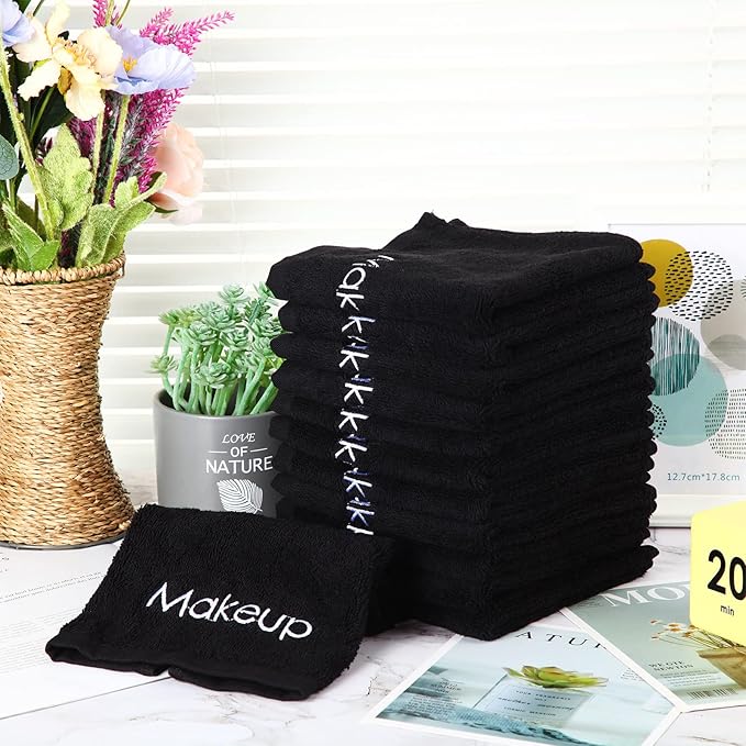 Panelee 12 Pcs Makeup Washcloths Bulk 13 Inch Black Makeup Towels Cotton Face - Image 3