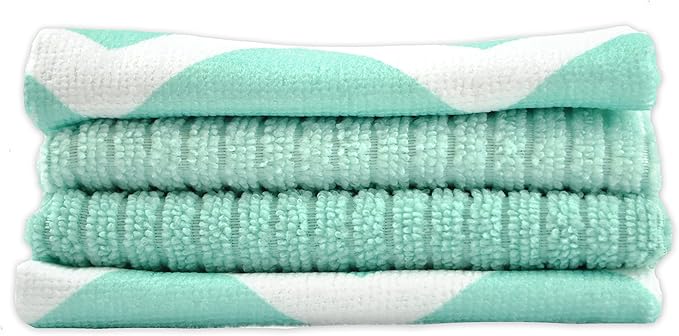 DII Cleaning Collection Multi-Purpose Microfiber, Aqua Chevron, Dishtowel Set - Image 5