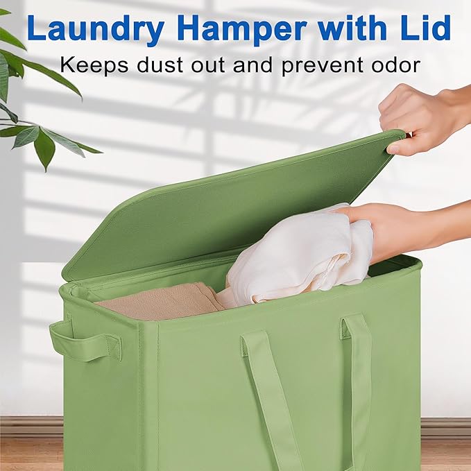 Slim Laundry Hamper with Lid and Wheels, Small Rolling Laundry Basket with - Image 3