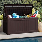 JUMMICO 120 Gallon Resin Deck Box, Large Outdoor Storage Box Waterproof & Lockable for Garden, Patio, Pools (Deep Brown) - Image 4