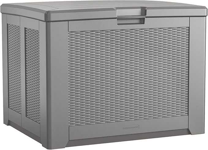 Rubbermaid Medium Resin Outdoor Storage Deck Box (74 Gal) Weather Resistant Gray Deck Organization for Home/Backyard/Pool Chemicals/Toys/Garden Tools/Porch/Patio Cushions by Rubbermaid