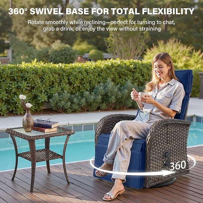 Belord Dual-Adjust Outdoor Swivel Recliner Chair – Wicker Reclining Patio Chair with Adjustable Backrest and Footrest, All-Weather Wicker Chaise Lounge Chair Outdoor for Pool Deck (2.0) - Image 3