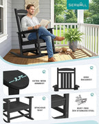 SERWALL HDPE Outdoor Rocking Chair Set of 4, Patio Rocking Chairs, All-Weather Porch Rockers for Adults, Black - Image 6