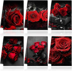 Breling Set of 6 Red Rose Kitchen Towels Vintage Themed Dish Towel Bathroom by Breling