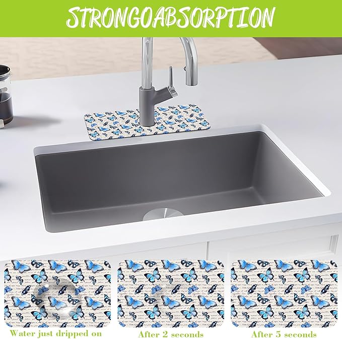 Sink Splash Guard Faucet Mat Watercolor Butterflies Absorbent Fast Drying Mat - Image 5