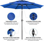 Yaheetech 3 Tier Patio Umbrella 10ft Vented Outdoor Large Market Table Umbrella with 8 Sturdy Ribs and 1.5" Umbrellla Pole, Double-layer Cloth & Push-button Tilting & Crank for Pool/Garden/Lawn Blue - Image 4