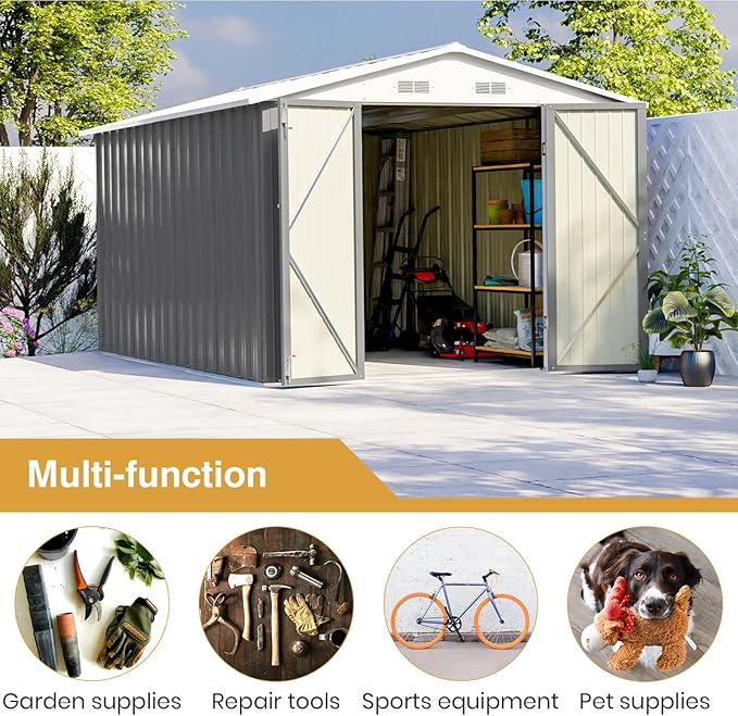 Patiowell 12 x 8 FT Outdoor Storage Shed, Steel Shed Storage House with Design of Lockable Doors, Utility and Tool Storage for Garden, Patio, Backyard, Outside use, Gray - Image 5