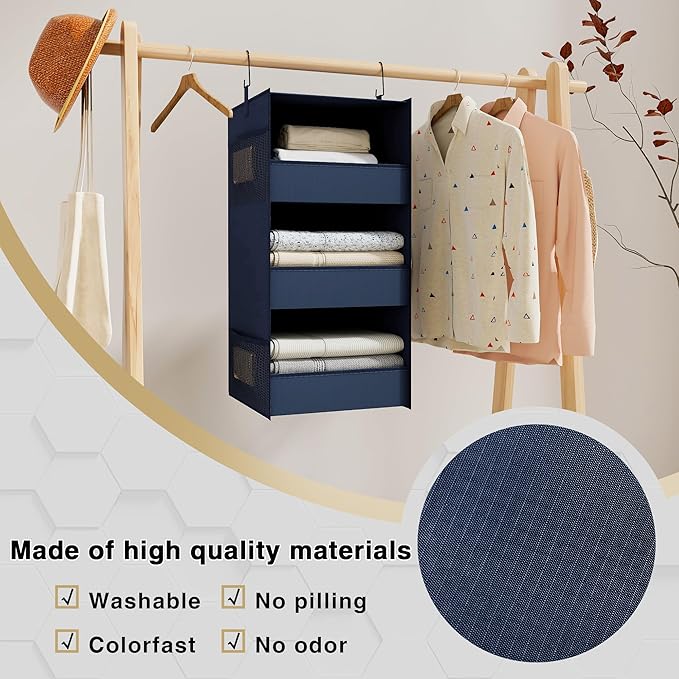 3-Shelf Hanging Closet Organizer and Storage, Foldable Hanging Closet Shelves - Image 4