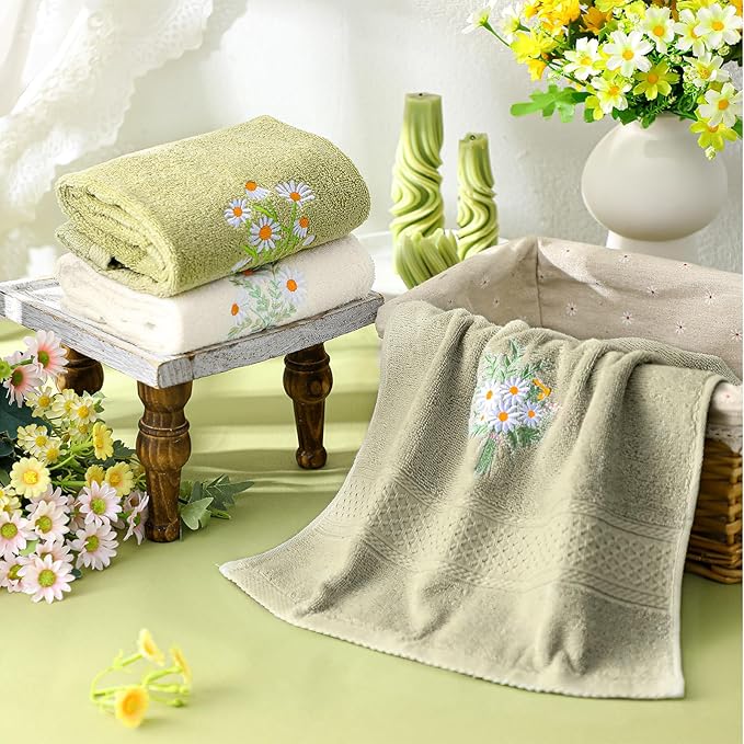3 Pcs Daisy Floral Hand Towels Daisy Flowers Boho Bathroom Decor 14x29 Inch - Image 4
