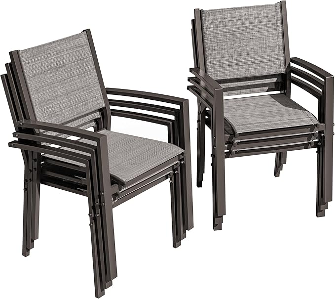 Flamaker Patio Chairs Textilene Outdoor Chairs Set of 6 Stackable Dining Chair for Backyard, Deck, Poolside (Grey) by Flamaker