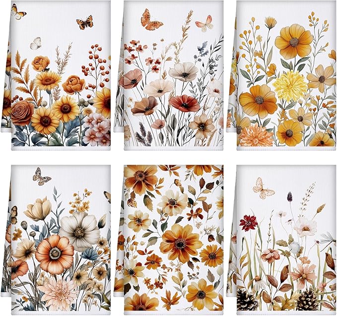 Geyoga 6 Pcs Spring Floral Kitchen Towels Flamingo Dish Hand Towels Sunflower by Geyoga