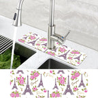 Romantic Eiffel Tower Roses Kitchen Sink Splash Guard Mat Absorbent Fast Drying - Image 4