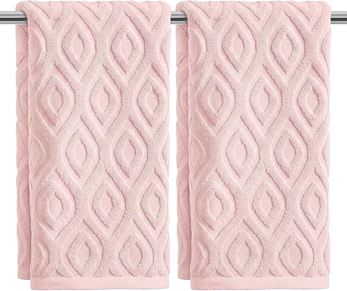 Artoid Mode 2 Pcs Pink 3D Diamond Grid Jacquard Hand Towels by ArtoidMode