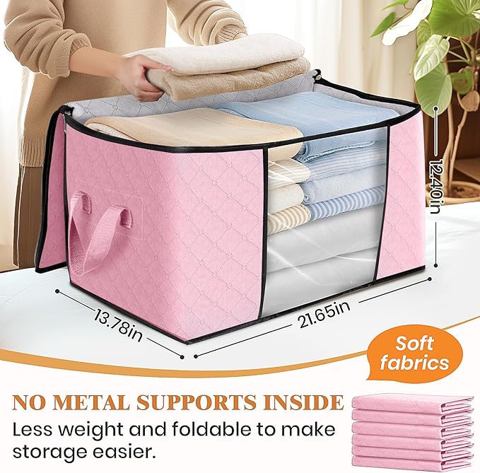 Fab totes 6 Pack Clothes Storage, Foldable Thick Fabric Blanket Storage Bags - Image 2