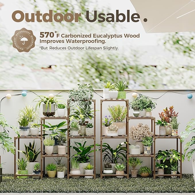 Bamworld 2 Sets of Package Plant Stands Indoor Wood Plant Shelf Outdoor Tiered Plant Rack for Multiple Plants Ladder Plant Holder Plant Table for Plant Pots Boho Home Decor for Gardening Gifts - Image 2