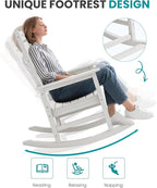 SERWALL HDPE Outdoor Rocking Chair, Oversized Rocking Chair with Footboard, High Back Porch Rocker Chair with 350lbs Support, White - Image 8