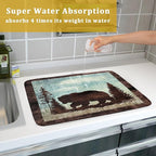 Giwawa Retro Brown Bear Forest Cabin Dish Drying Mat Countertop 18x24 Fall Blue - Image 7