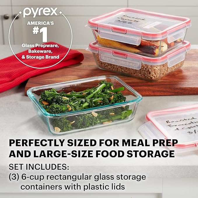 Pyrex Freshlock Glass Food Storage Containers Set, Airtight & Leakproof Plastic - Image 2