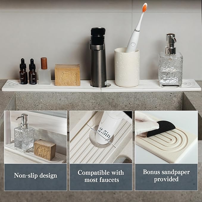 Stone Faucet Mat for Kitchen Sink, Quick Drying Mats, Water Absorbing Guard & - Image 5