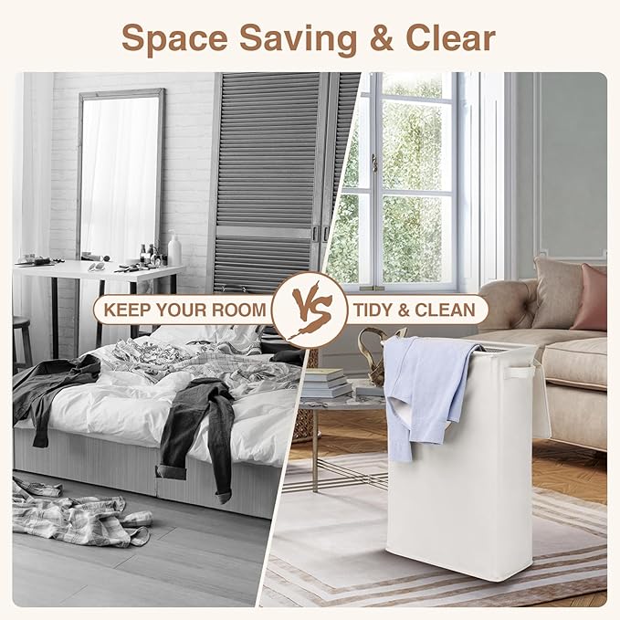 Slim Laundry Basket with Lid and Handles, Foldable Laundry Basket - Image 7