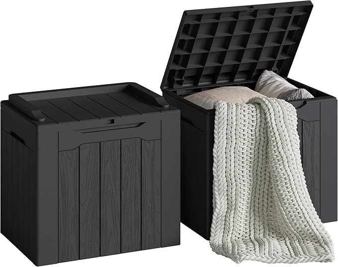 Devoko 30 Gallon Resin Deck Box 2 Pack Outdoor Indoor Waterproof Storage Box for Patio Furniture Pool Accessories Storage for Cushion Garden Tools (Black, 2 Pack) by DEVOKO