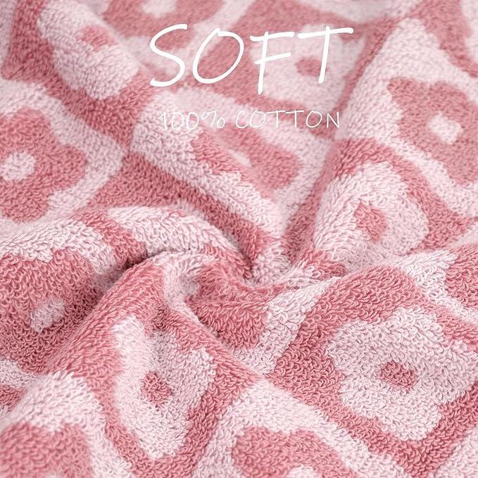 Jacquotha Cotton Hand Towels Pink Checkered Floral - Image 6