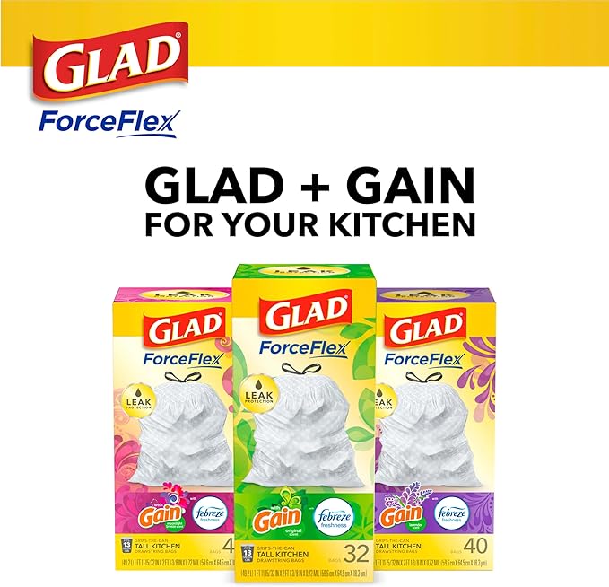 Glad ForceFlex Trash Bags 13 Gallon Gain Lemon Zest | Tall Kitchen | Drawstring - Image 10