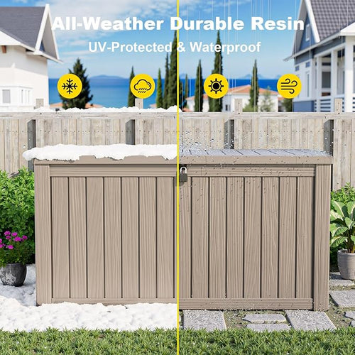 180 Gallon Resin Deck Box, Lockable Patio Outdoor Storage Box for Furniture, Garden Tools and Tools Storage, Waterproof Outside Storage Boxes - Grey - Image 2