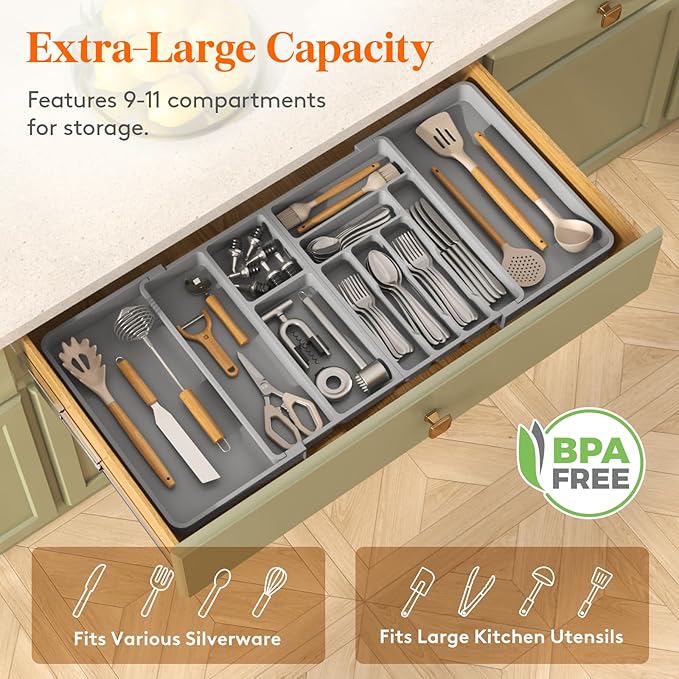 Lifewit Utensil Organizer for Kitchen Drawer, Expandable Cooking Silverware Tray - Image 4