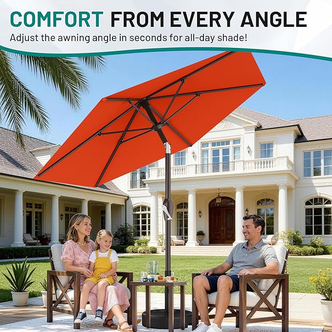 AreShark 7.5FT Patio Umbrella Table Market Umbrella with 6 Sturdy Ribs, Button Tilt/Crank, Heavy-Duty Outdoor Umbrellas for Pool, Deck, Garden and Backyard, Orange - Image 4