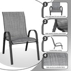 Patio Dining Chairs Set of 6, Outdoor Stackable Dining Chairs High Back, Patio Furniture for Backyard, Porch, Garden, Poolside (Grey) - Image 4
