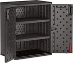 Suncast Heavy-Duty Resin Outdoor Storage Cabinet, 30" W x 20.25" D x 36" H Dark Grey Base Garage Storage Cabinet with Lockable Doors and Metal Reinforced Shelves, Made in The USA - Image 5