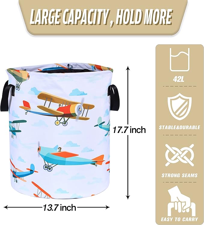Funny Plane Laundry Basket Foldable Oxford Cloth Tote Bag Laundry Hamper - Image 2
