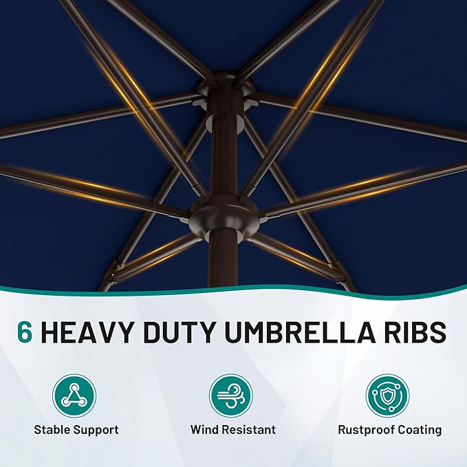 AreShark 7.5FT Patio Umbrella Table Market Umbrella with 6 Sturdy Ribs, Button Tilt/Crank Heavy-Duty Round Outdoor Umbrellas for Garden, Deck, Backyard,and Pool, Navy - Image 3