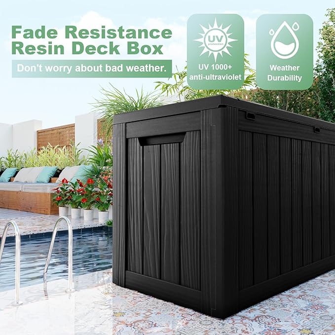 DRATO 80 Gallon Deck Box, Outdoor Storage Box for Patio Furniture, Patio Cushions, Gardening Tools, Pool Supplies 480lbs Weight Capacity,Waterproof Resin Storage Boxes（Black，80 Gallon） - Image 2