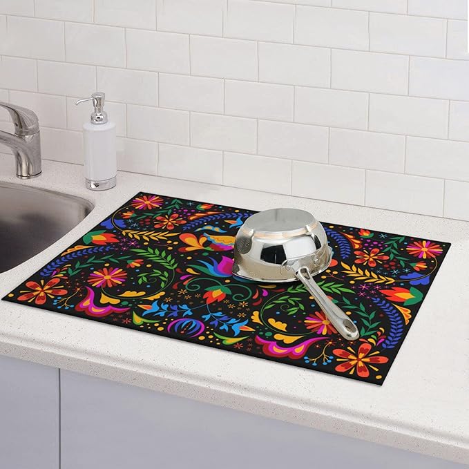 Mexican Flower Microfiber Dish Drying Mat - Image 2